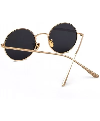 Women Sunglasses Round Metal Frame Vintage Retro Glasses Sun for Men Unisex Gift - Gold With Black - CQ18GR09Y74 $13.01 Round