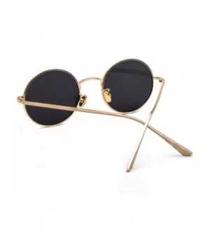 Women Sunglasses Round Metal Frame Vintage Retro Glasses Sun for Men Unisex Gift - Gold With Black - CQ18GR09Y74 $13.01 Round