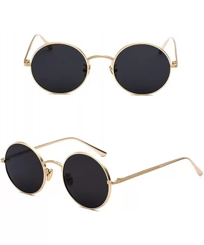 Women Sunglasses Round Metal Frame Vintage Retro Glasses Sun for Men Unisex Gift - Gold With Black - CQ18GR09Y74 $13.01 Round