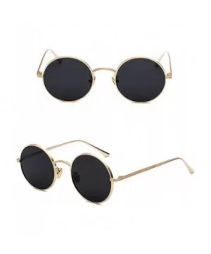 Women Sunglasses Round Metal Frame Vintage Retro Glasses Sun for Men Unisex Gift - Gold With Black - CQ18GR09Y74 $13.01 Round