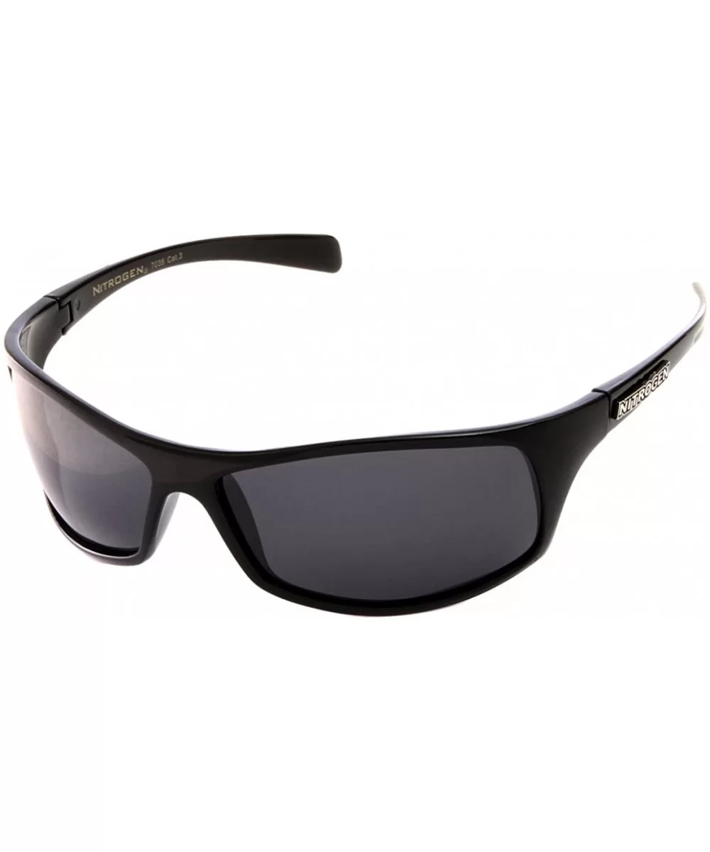 Men's Rectangular Wrap 65mm Polarized Sunglasses - Black - C411K1HNJVB $9.82 Sport