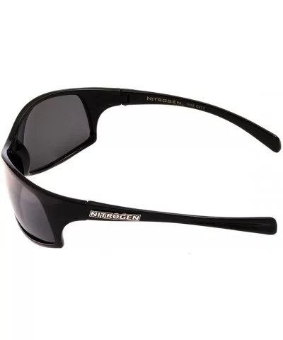 Men's Rectangular Wrap 65mm Polarized Sunglasses - Black - C411K1HNJVB $9.82 Sport