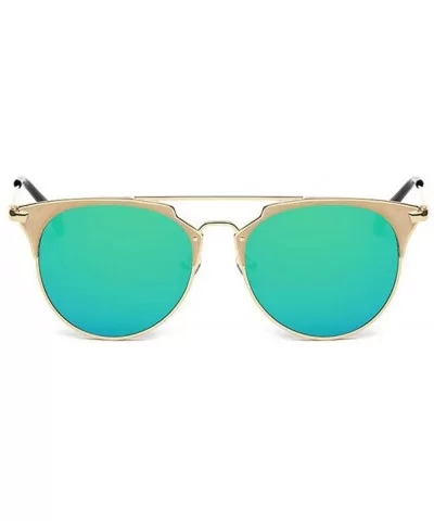 Women Round Retro Vintage Anti-Reflective UV400 Half Frame Glasses Sunglasses - Green - CC182EQ37OS $5.04 Goggle