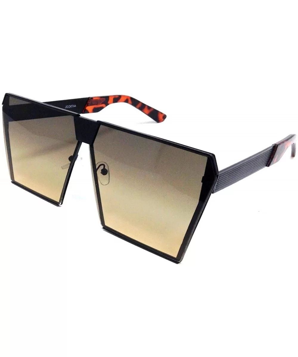 XXL Large Flat Top Oversized Square Shield Sunglasses - Black & Tortoise - CG18M558L5O $14.98 Shield