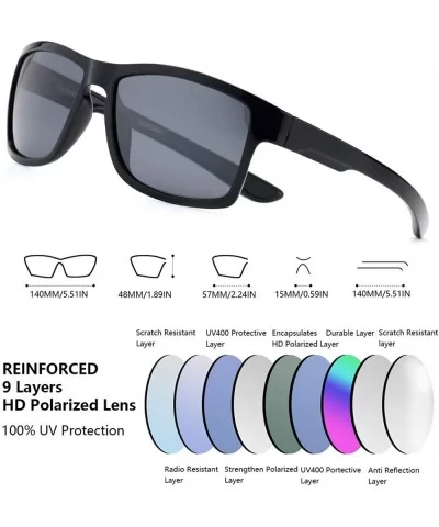 Polarized Sunglasses for Men Women Rectangular Square Frame Sports Sunglasses - Black Frame With Grey Lens - C018R6YZSAR $17....