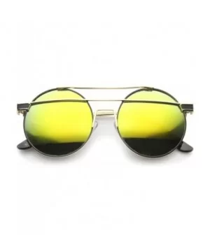 Modern Metal Frame Double Bridge Colored Mirror Lens Round Sunglasses 59mm - Gold-black / Yellow Mirror - CI12I21QYNH $8.18 R...