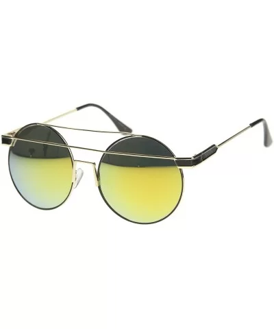 Modern Metal Frame Double Bridge Colored Mirror Lens Round Sunglasses 59mm - Gold-black / Yellow Mirror - CI12I21QYNH $8.18 R...