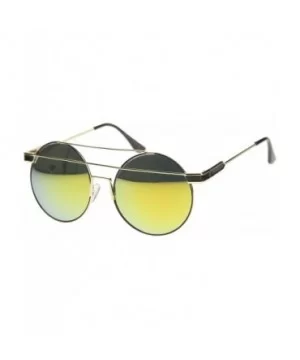 Modern Metal Frame Double Bridge Colored Mirror Lens Round Sunglasses 59mm - Gold-black / Yellow Mirror - CI12I21QYNH $8.18 R...