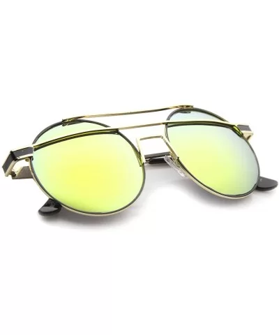 Modern Metal Frame Double Bridge Colored Mirror Lens Round Sunglasses 59mm - Gold-black / Yellow Mirror - CI12I21QYNH $8.18 R...