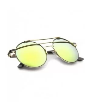 Modern Metal Frame Double Bridge Colored Mirror Lens Round Sunglasses 59mm - Gold-black / Yellow Mirror - CI12I21QYNH $8.18 R...