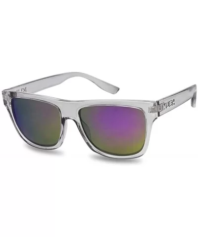 Black Fame Classic Squared Horn Rim Sunglasses Sporty Active Mirror Eye Shades - Acrylic Grey Frame - Purple - CN18U692W33 $9...