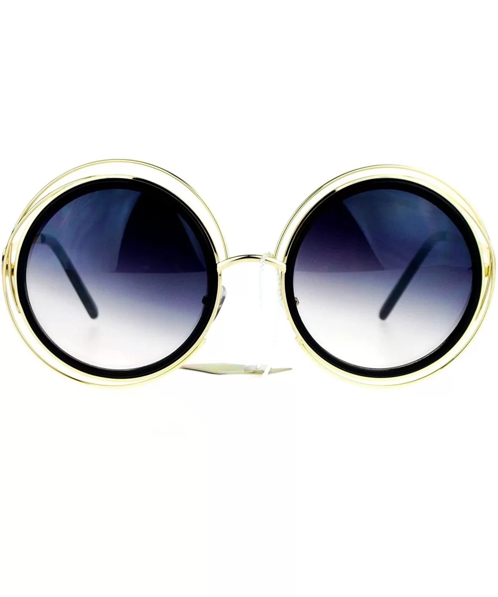 Retro Circle Round Oversize Double Frame Fashion Sunglasses - Black Gold - C51203SDKWF $10.02 Oversized