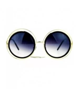 Retro Circle Round Oversize Double Frame Fashion Sunglasses - Black Gold - C51203SDKWF $10.02 Oversized