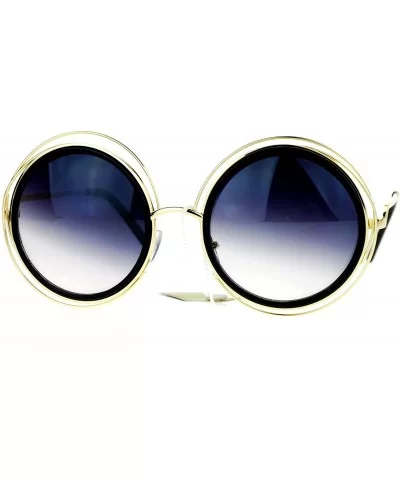 Retro Circle Round Oversize Double Frame Fashion Sunglasses - Black Gold - C51203SDKWF $10.02 Oversized