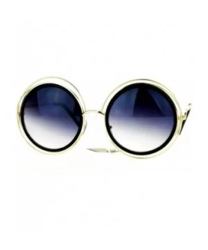 Retro Circle Round Oversize Double Frame Fashion Sunglasses - Black Gold - C51203SDKWF $10.02 Oversized