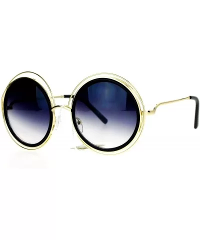 Retro Circle Round Oversize Double Frame Fashion Sunglasses - Black Gold - C51203SDKWF $10.02 Oversized