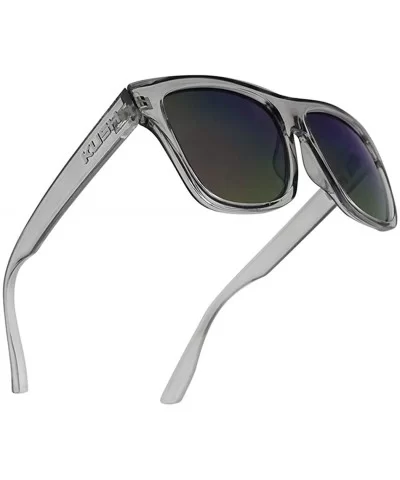 Black Fame Classic Squared Horn Rim Sunglasses Sporty Active Mirror Eye Shades - Acrylic Grey Frame - Purple - CN18U692W33 $9...