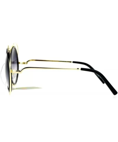 Retro Circle Round Oversize Double Frame Fashion Sunglasses - Black Gold - C51203SDKWF $10.02 Oversized