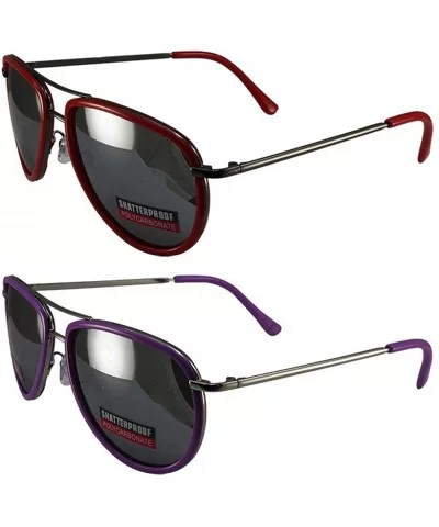 2 Pairs Swag Aviator B Fashion Sunglasses Red Purple Frame Flash Mirror Lens - CL18Z6R8ETO $21.76 Aviator