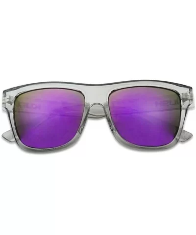 Black Fame Classic Squared Horn Rim Sunglasses Sporty Active Mirror Eye Shades - Acrylic Grey Frame - Purple - CN18U692W33 $9...