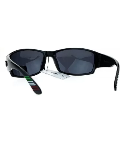 Locs Sunglasses Mens Wrap Frame USA Mexico Rasta Colors Black UV 400 - Black (Mexico) - CF184DEYYYR $7.26 Wrap