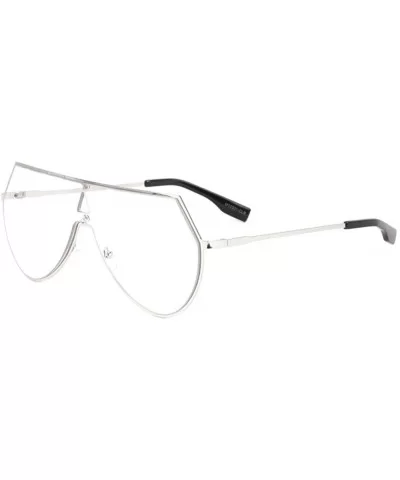 Flat Thin Frame Triangle Cut One Piece Geometric Clear Lens Shield Sunglasses - Silver - CJ1993MQ3WQ $11.34 Shield