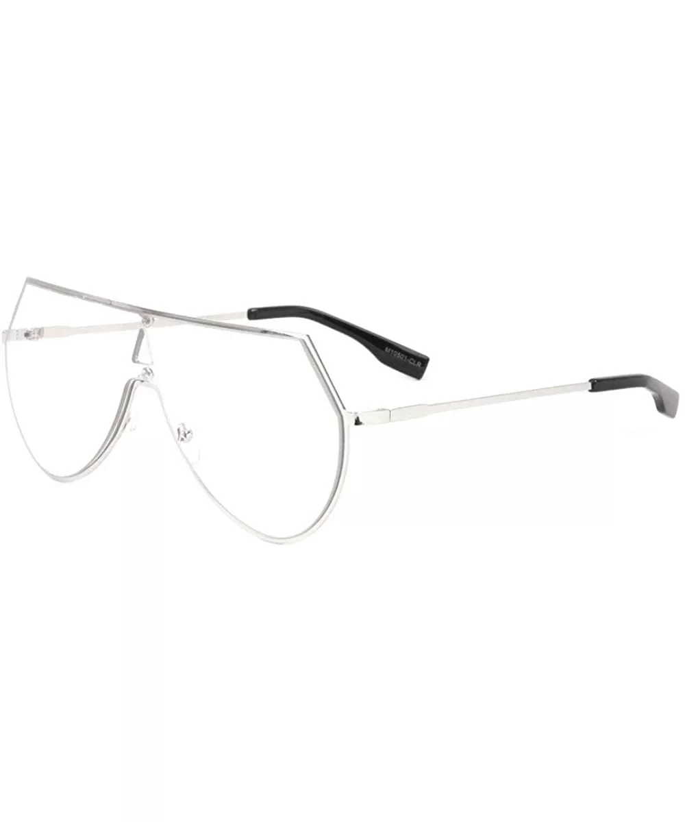 Flat Thin Frame Triangle Cut One Piece Geometric Clear Lens Shield Sunglasses - Silver - CJ1993MQ3WQ $11.34 Shield