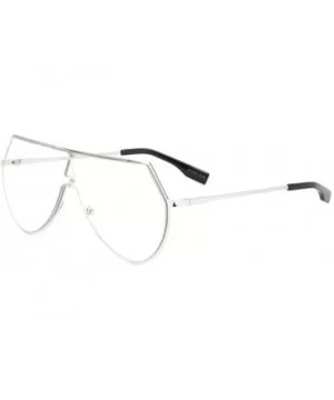 Flat Thin Frame Triangle Cut One Piece Geometric Clear Lens Shield Sunglasses - Silver - CJ1993MQ3WQ $11.34 Shield