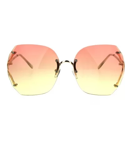 Womens Oversized Rimless Sunglasses Ombre Gradient Beveled Wave Cut Lens - Gold (Orange Yellow) - CI1874IHXWW $7.25 Rimless