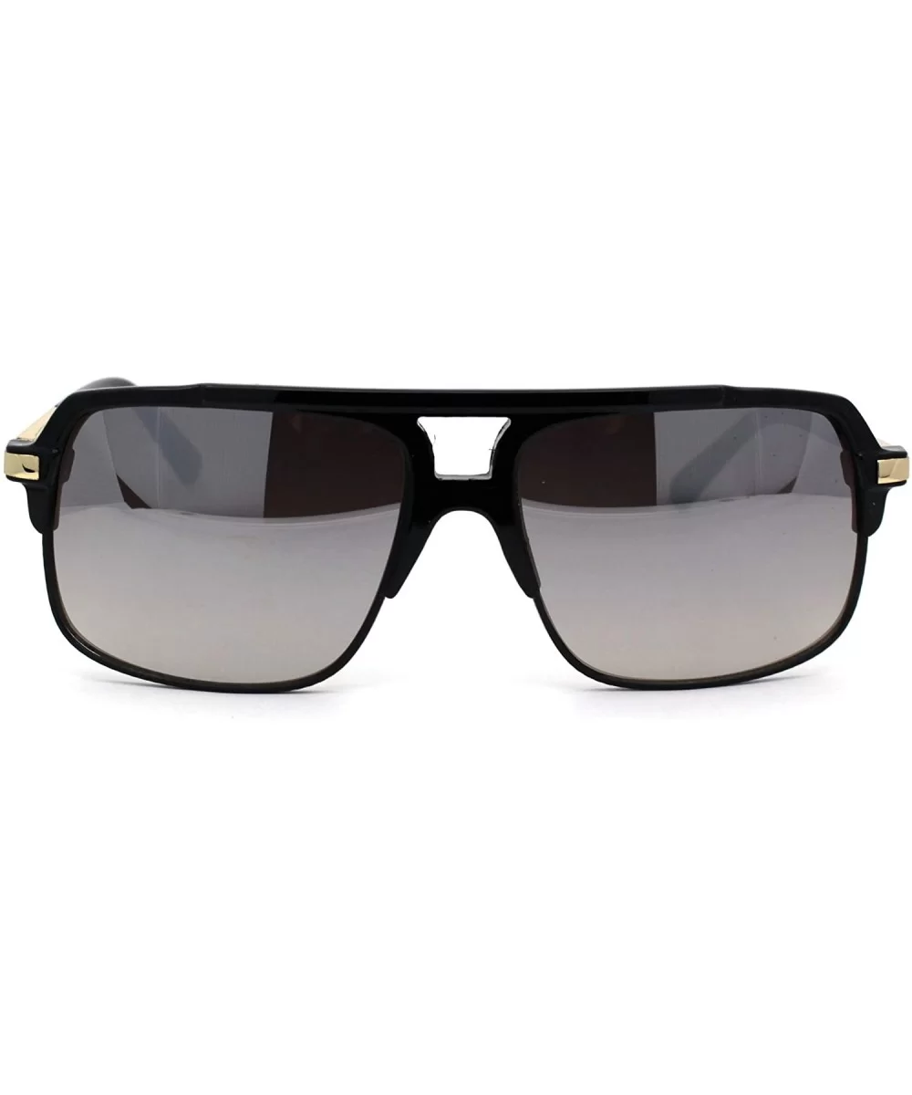 Mirror Lens Half Rim Plastic Racer Mobster Sunglasses - Black Silver Mirror - C3195KNE2C0 $9.16 Rectangular