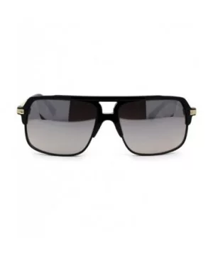 Mirror Lens Half Rim Plastic Racer Mobster Sunglasses - Black Silver Mirror - C3195KNE2C0 $9.16 Rectangular