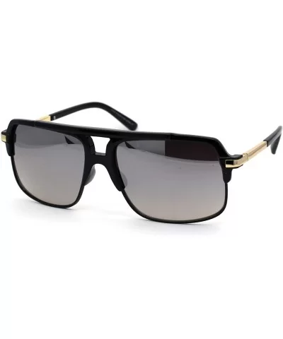 Mirror Lens Half Rim Plastic Racer Mobster Sunglasses - Black Silver Mirror - C3195KNE2C0 $9.16 Rectangular