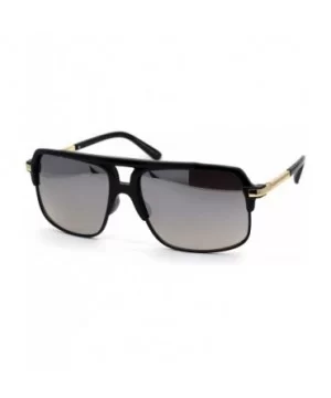 Mirror Lens Half Rim Plastic Racer Mobster Sunglasses - Black Silver Mirror - C3195KNE2C0 $9.16 Rectangular