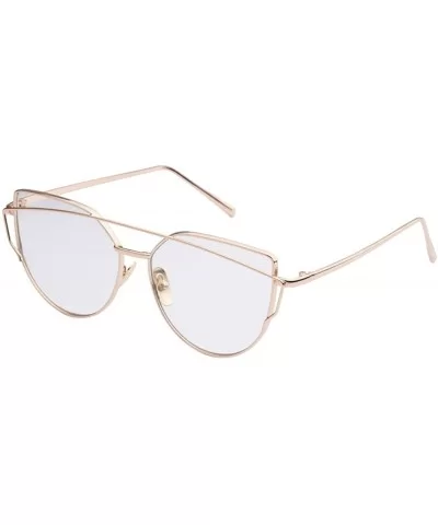 TrendyMate-Womens Street Fashion Metal Twin Beam Flat Mirror Lens Cat Eye Sunglasses - Gold / Transparent - CT17YQXHA66 $8.79...