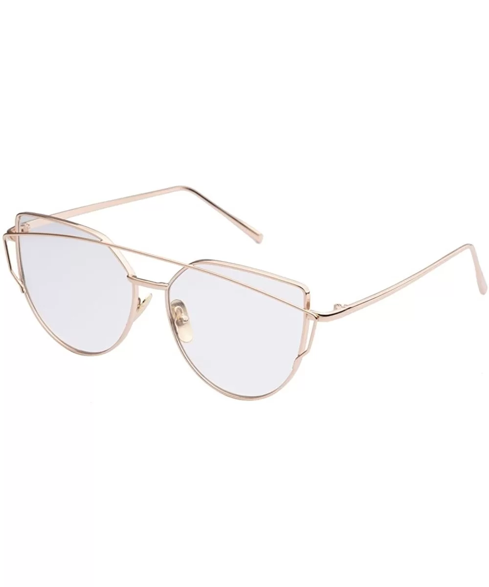 TrendyMate-Womens Street Fashion Metal Twin Beam Flat Mirror Lens Cat Eye Sunglasses - Gold / Transparent - CT17YQXHA66 $8.79...