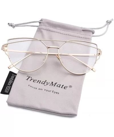 TrendyMate-Womens Street Fashion Metal Twin Beam Flat Mirror Lens Cat Eye Sunglasses - Gold / Transparent - CT17YQXHA66 $8.79...