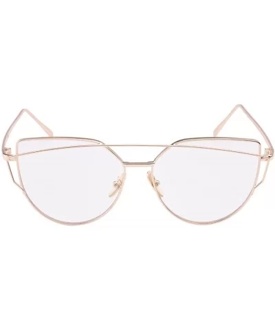 TrendyMate-Womens Street Fashion Metal Twin Beam Flat Mirror Lens Cat Eye Sunglasses - Gold / Transparent - CT17YQXHA66 $8.79...