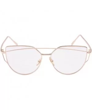 TrendyMate-Womens Street Fashion Metal Twin Beam Flat Mirror Lens Cat Eye Sunglasses - Gold / Transparent - CT17YQXHA66 $8.79...