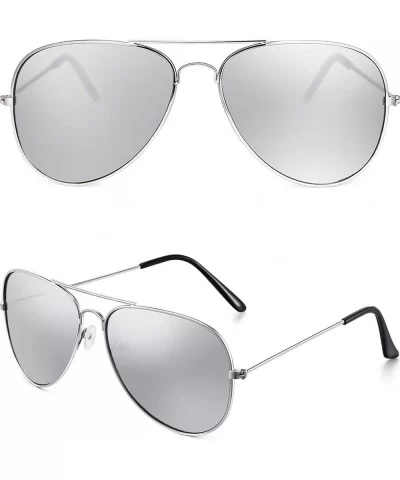 Silver Mirrored Sunglasses Metal Frame Sunglasses Flat Mirror Lens Sunglasses for Adults - CN192M7CE4I $6.55 Square