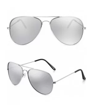 Silver Mirrored Sunglasses Metal Frame Sunglasses Flat Mirror Lens Sunglasses for Adults - CN192M7CE4I $6.55 Square