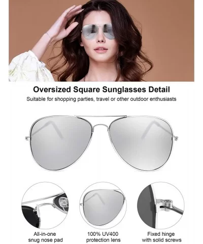 Silver Mirrored Sunglasses Metal Frame Sunglasses Flat Mirror Lens Sunglasses for Adults - CN192M7CE4I $6.55 Square