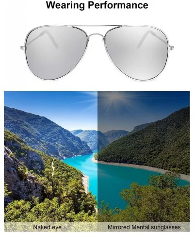 Silver Mirrored Sunglasses Metal Frame Sunglasses Flat Mirror Lens Sunglasses for Adults - CN192M7CE4I $6.55 Square