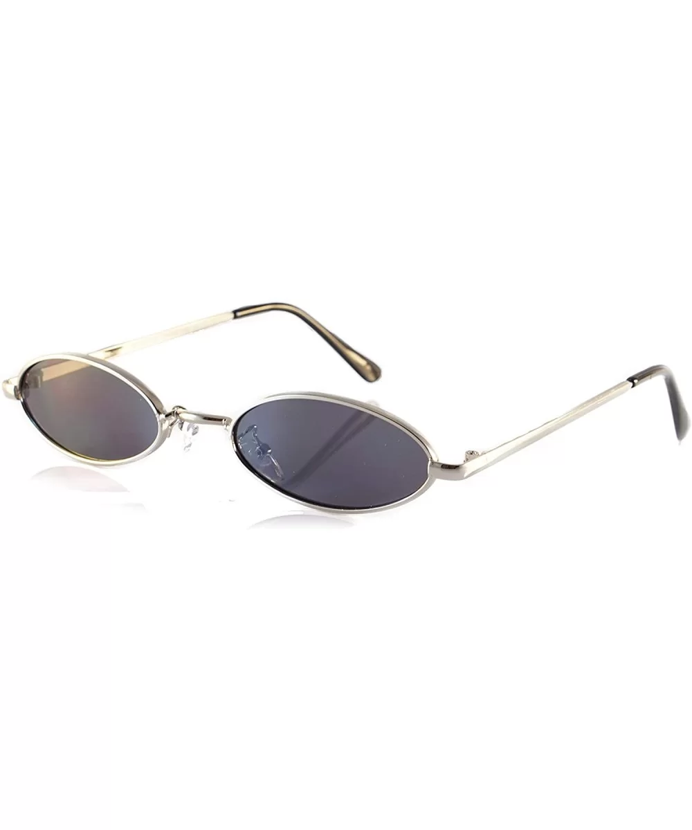 Retro Thick Frame Slim Wide Oval Flat Lens Smoke Mirror Sunglasses A242 - Silver Black - C418KQHDHUK $8.91 Oval