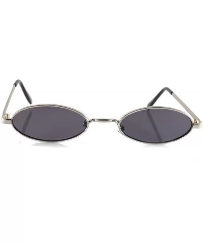 Retro Thick Frame Slim Wide Oval Flat Lens Smoke Mirror Sunglasses A242 - Silver Black - C418KQHDHUK $8.91 Oval