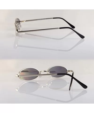 Retro Thick Frame Slim Wide Oval Flat Lens Smoke Mirror Sunglasses A242 - Silver Black - C418KQHDHUK $8.91 Oval