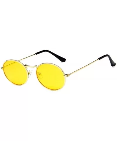 Oval Sunglasses Vintage Round for Men and Women Metal Frame Tiny Sun - Gold & Yellow - CC18R6QSLUE $4.61 Oval