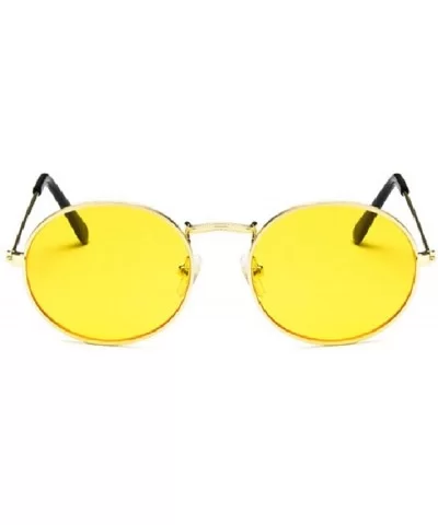 Oval Sunglasses Vintage Round for Men and Women Metal Frame Tiny Sun - Gold & Yellow - CC18R6QSLUE $4.61 Oval