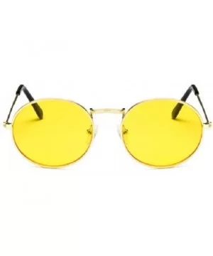 Oval Sunglasses Vintage Round for Men and Women Metal Frame Tiny Sun - Gold & Yellow - CC18R6QSLUE $4.61 Oval