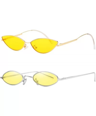 Vintage Slender Oval Sunglasses Small Metal Frame Candy Colors - Yellow-2pack - C218QNONTMD $10.32 Rectangular