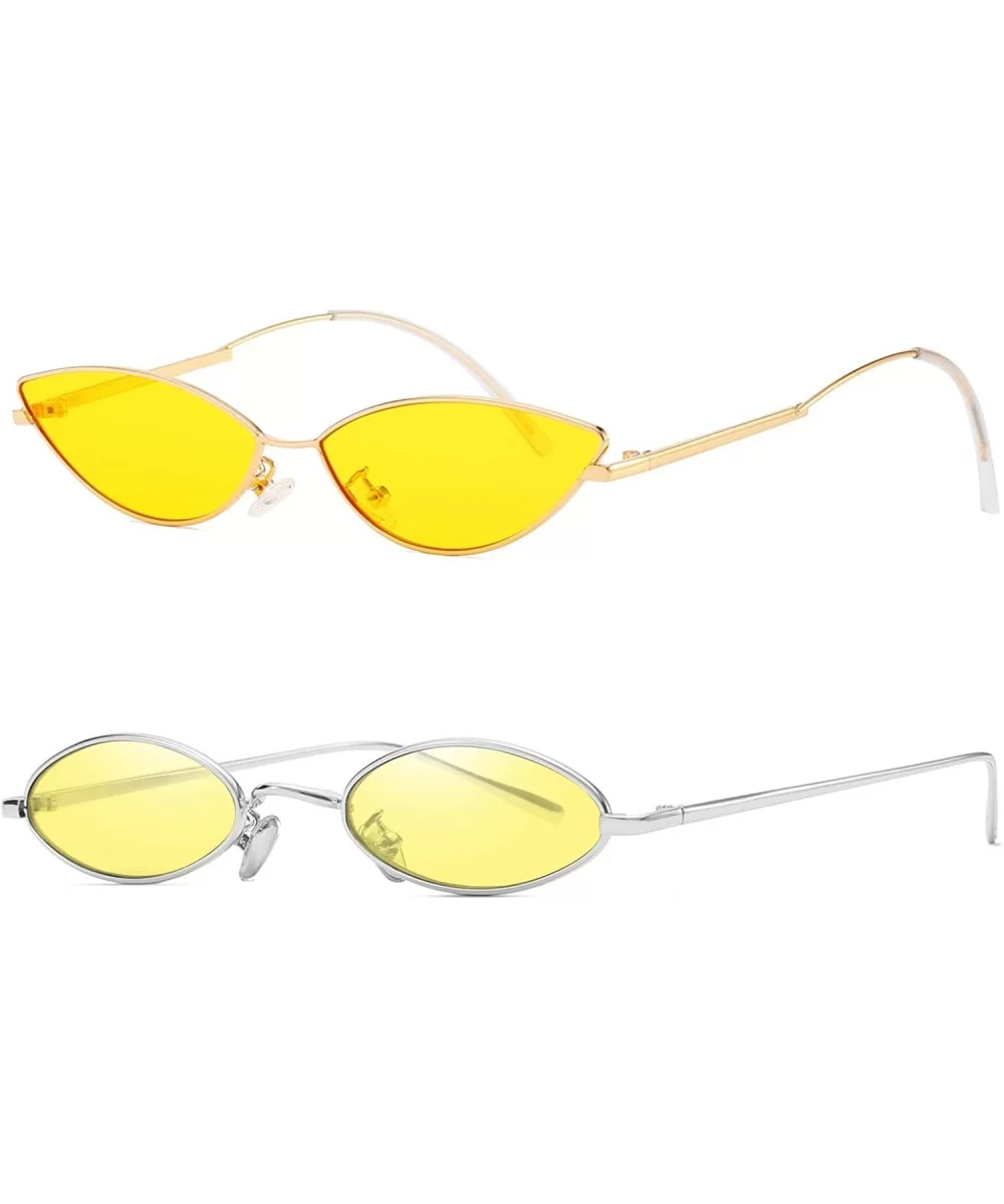 Vintage Slender Oval Sunglasses Small Metal Frame Candy Colors - Yellow-2pack - C218QNONTMD $10.32 Rectangular